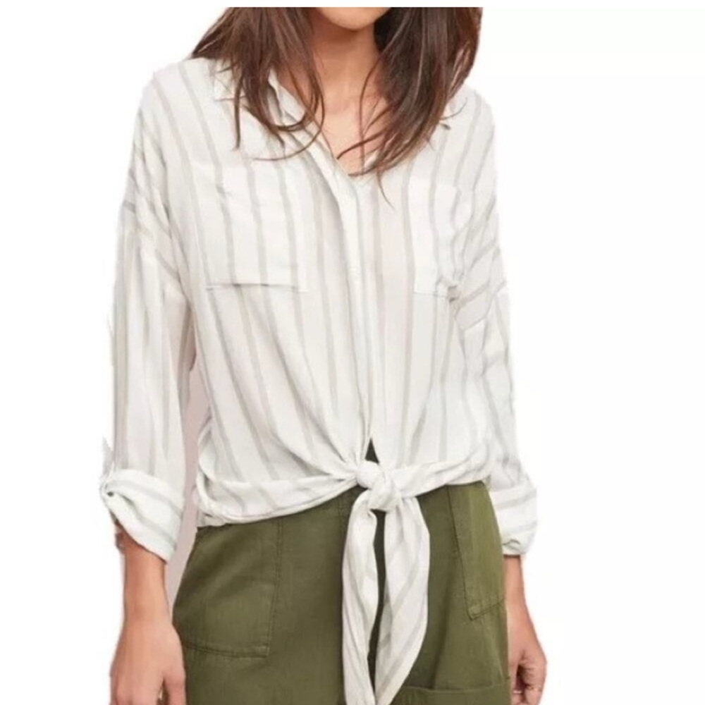 Maeve Striped White Button-Up Blouse